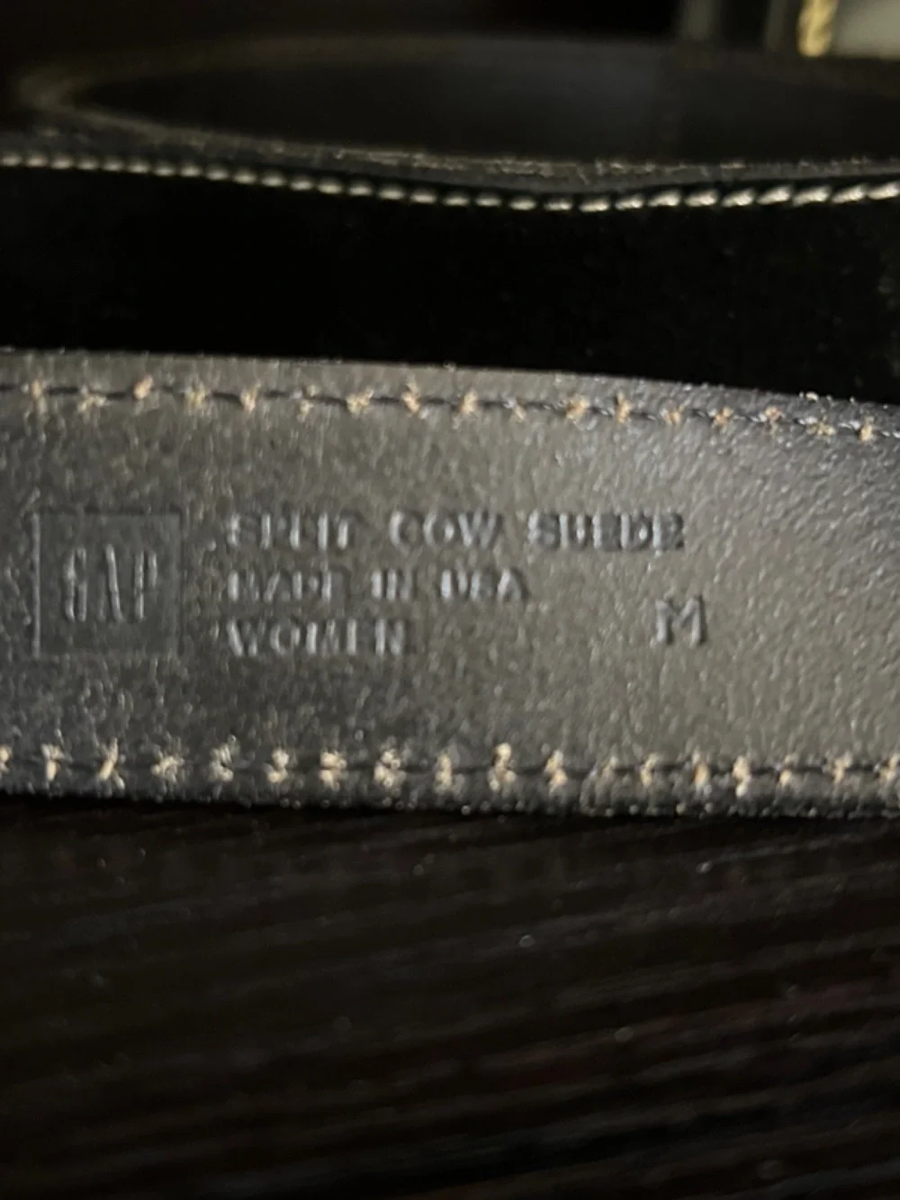 GAP Black Suede Belt with Antiqued Brass Round Buckle